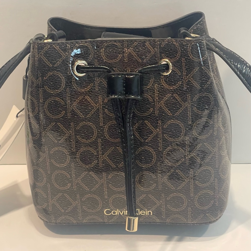 Calvin Klein Astatine Signature Patent Mini Bucket Bag